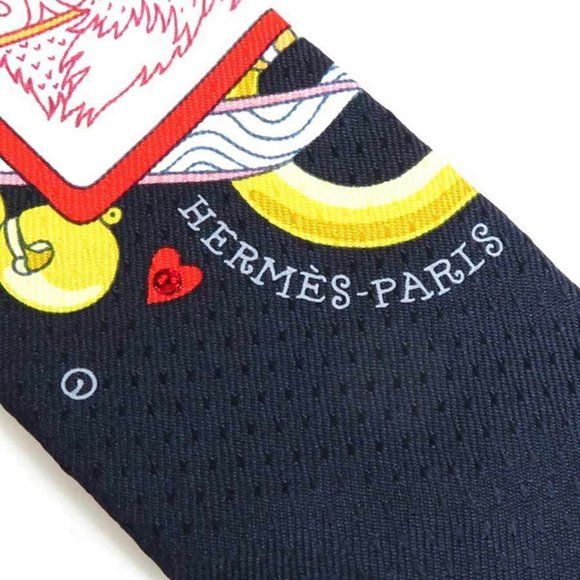 Auth HERMES Twilly Ribbon Dame de Coeur Scarf Multicolor Silk/Rhinestone - Picture 4 of 10